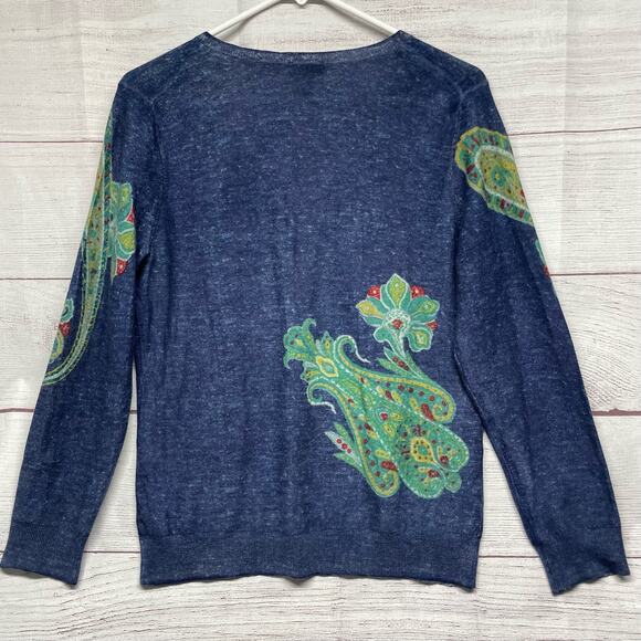 Talbots Collections Paisley V-neck Pure Italian Merino Wool Sweater Sz Petite L - Picture 8 of 9